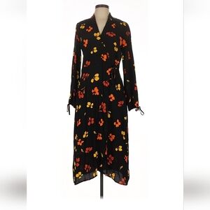 Warehouse Midi Black Dress with Yellow and Orange Floral